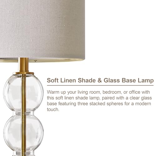 25" Glass Table Lamps Set of 2, Gold Modern Table Lamps with USB Ports for Living Room, Linen Shade Bedside Lamps for Bedroom, Nightstand, Side Table (Bulbs not Included) - color: Gold