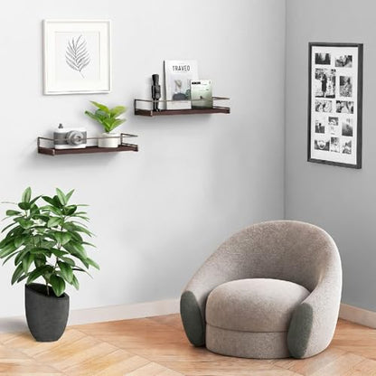Forbena Dark Brown Kitchen Shelves Wall Mounted Set of 2, Walnut Brown Floating Kitchen Wall Shelves with Rail, Hanging Shelves for Kitchen Wall Coffee Bar (Wooden Pine Wood) - color: 8. Dark Brown
