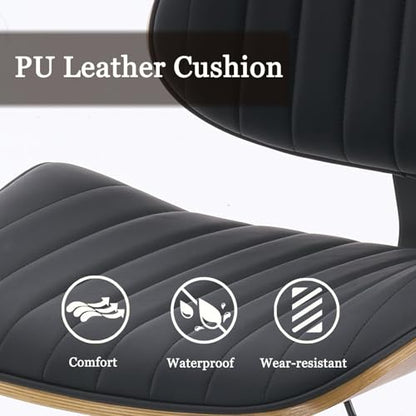 Drafting Chair for Standing Desk, Armless Tall Office Chair with Bentwood Backrest, Adjustable Height, Footrest Ring and Swivel Seat, PU Leather (Black) - color: Black