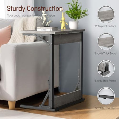 Tatub 24" TV Tray Table Set of 2, Folding C Shaped End Table, Small Sofa Side Laptop Desk for Living Room, Bedroom, Light Ivory - color: Ivory White, style: 2PK