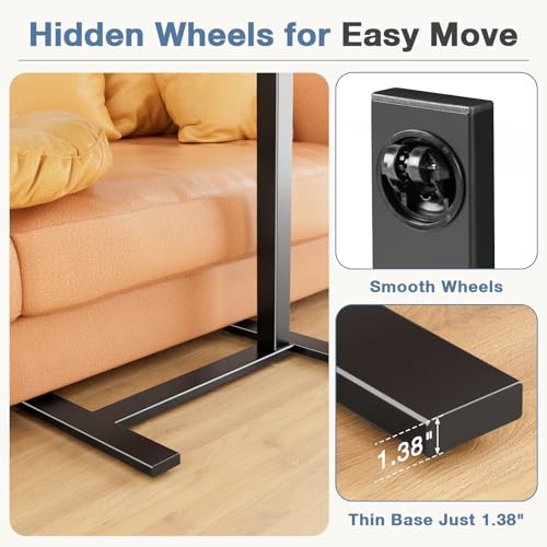 DUMOS Adjustable Bedside Overbed Table with Wheels, Black | Laptop Standing Desk with Tilting Top Height, Mobile Rolling Computer Cart for Hospital Home Bedroom Use - color: Black, size: 27.5" x 15.7" x 43.3"