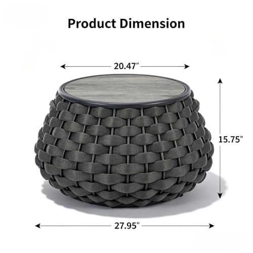 YDcosyfy Large Round Outdoor Side Table, 28 Inches Patio End Table with Removable Wood Top, Outside Coffee Table, All-Weather Metal Frame, Hollow Out Bottom Storage, for Balcony, Porch, Garden, Gray