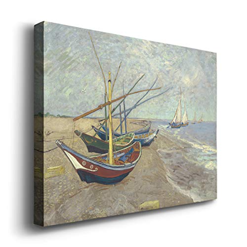 Renditions Gallery Fishing Boats on The Beach by Vincent Van Gogh Printed, Famous Painting Reproduction, Premium Gallery Wrapped Canvas Print, Ready to Hang, 8 in H x 12 in W, Made in America Art - color: Fishing Boats on the Beach, size: 12"L x 8"W