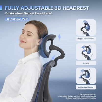 MALOL Ergonomic Mesh Office Chair with Footrest, Executive High Back Computer Desk Chair with 3D Adjustable Headrest & 5-Level Lumbar Support, Track Armrest, Tilt Lock, 300LBS, Blue - color: Blue