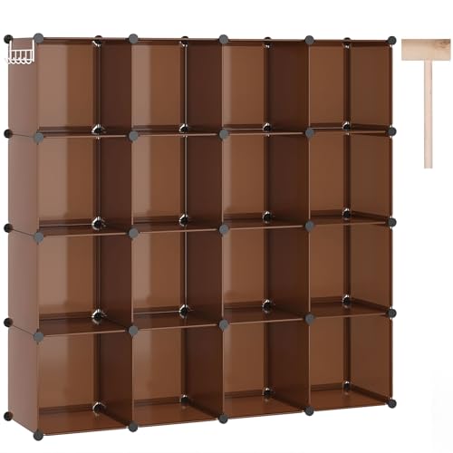 C&AHOME 16 Cube Storage Organizer Cube Shelves Units Storage Cubes, Brown | Plastic DIY Closet Organizer, Stackble Modular Closet Storage Shelves Ideal for Home, Bedroom, 48.4" L × 12.4" W × 48.4" H - color: Brown