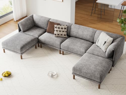 Cloud Sectional Couches for Living Room,Modular Sectional Sofa,Grey | U-Shaped Extra Deep 6 Seater,Oversized Sectional Couches with Solid Wood Leg,Large Sofa for Big Space,Office,Apartmen - color: Grey, size: 6 Seats U-Shaped Sofa