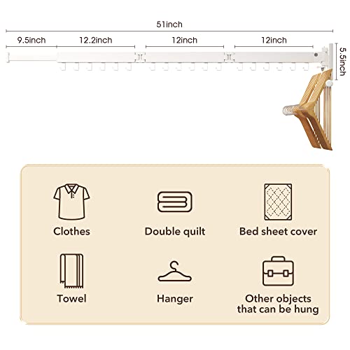 ZdwCyl Clothes Drying Rack,Laundry Drying Rack Wall Mount, Wall Mounted Clothes Rack,Retractable,Collapsible(Tri-Fold),Drying Rack Clothing,can Fold Upward & Left & Right,Space Saver, White Color - color: White-upgrade