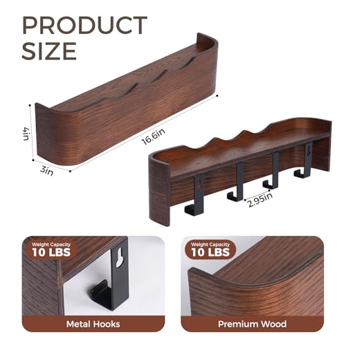 Coat Rack Wall Mount with Shelf Entryway Shelf Modern Key Holder Hanger Wall Shelves with Hidden Hooks for Hanging Towels Coats Hats Bags for Hallway Bathroom Bedroom(Wavy Walnut Color, 4 Hooks) - color: Wavy Walnut Color, size: 4 hooks