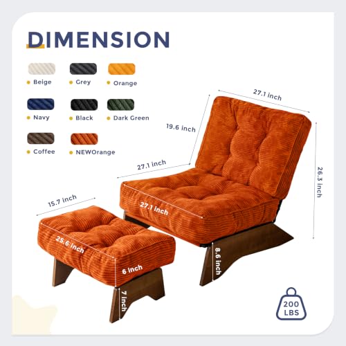 MAXYOYO Accent Chair with Ottoman, Lounge Chair with Adjustable Backrest | Tufted Living Room Chair Upholstered Lounge Chair with Footrest Set, Modern Chair for Reading Room, NEW Orange - color: New Orange