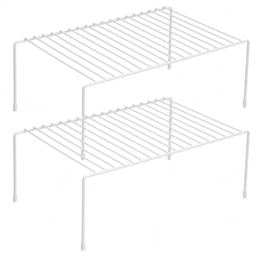 Cabinet Storage Shelf Rack Set of 2, Metal Wire Pantry Storage | Shelves Cabinet Organizer Rustproof Cupboard Spice Shelf Rack for Cupboard Countertop Pantry Drawer Utensils(13.5x8.5inch) - color: White