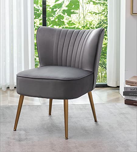 Container Furniture Direct Modern Velvet Accent Chair for Living Room, Bedroom, or Entryway, Stylish and Comfortable Armless Design with Metal Legs, Grey - color: Grey
