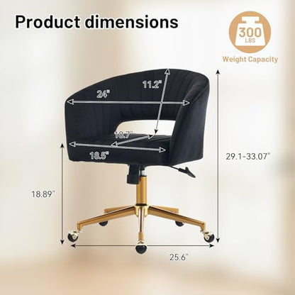 Vanity Chair with Back 360 Swivel Armchair and Gold Base, Criss Cross Chair with Wheels for Vanity Home Office, Living Room, Bedroom and Study (Black) - color: Black