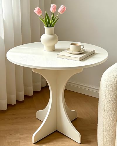 24in Large White Round Side Table, Modern Minimalist Accent End Table with Curved Tripod Base, Compact Sofa Side Table, Easy Assembly Coffee Table for Living Room Bedroom Balcony - color: 24in-white