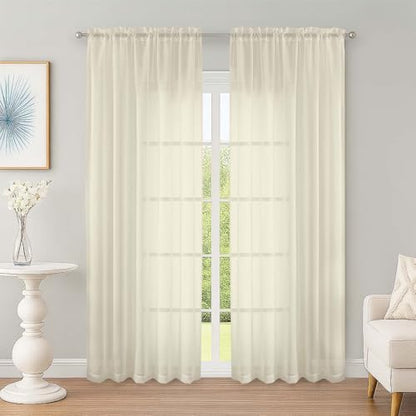 Sheer Curtains 84 Inches Long 2 Panels Set, Sheer Cream Curtains for Living Room Bedroom 59 Inch Extra Wide, Modern Voile Filmy Rod Pocket Drapes, 2 Pcs, Each 59 W x 84L, Cream - color: Cream, size: 59"W x 84"L (Pack of 2)