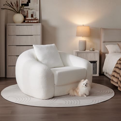 SICOTAS 49.9" Curved Convertible Sofa Couch Bed for Living Room Futon Cloud Boneless Sleeper Chair Pull Out Floor Couch with Deep Seat Single Sofa Foam Lounger No Assembly for Bedroom Apartment, White