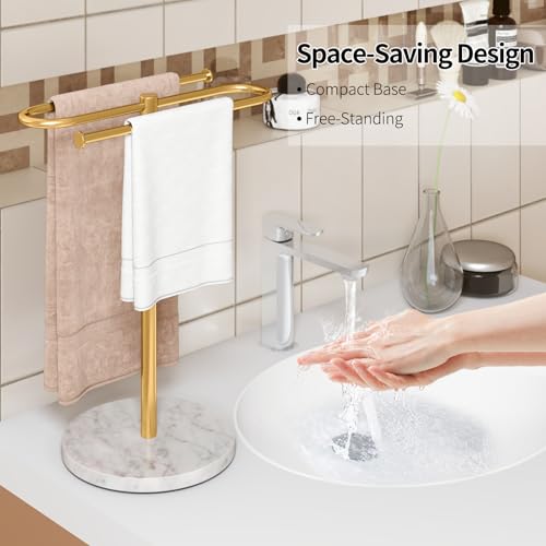 STWWO Kitchen Towel Holder for Countertop with Marble Base | S-Shape Hand Towel Stand for Bathroom Stainless Steel Rust-Proof, Hand Towel Holder Standing for Vanity Countertop, Gold - color: Gold