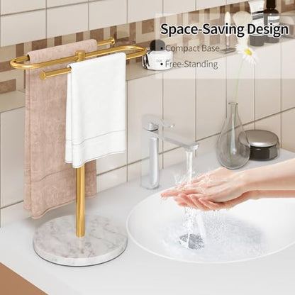 STWWO Kitchen Towel Holder for Countertop with Marble Base | S-Shape Hand Towel Stand for Bathroom Stainless Steel Rust-Proof, Hand Towel Holder Standing for Vanity Countertop, Gold - color: Gold
