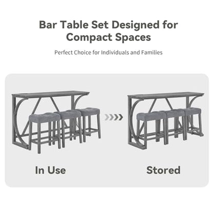 59" Dining Bar Table Set with Power Outlet, Behind Couch Sofa Table with 3 Padded Stools, 4 Piece Bar Table and Chairs Set for Living Room, Dining Room, Gray - color: O1-grey