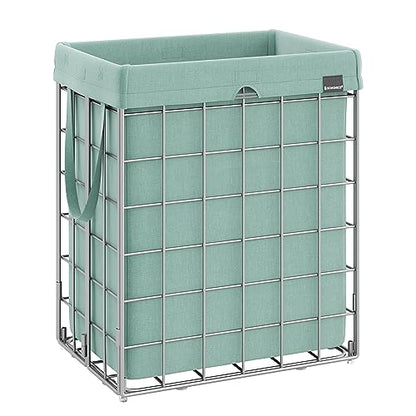 SONGMICS Laundry Hamper, 23.8 Gal. (90L) Laundry Basket, Collapsible Clothes Hamper, Removable and Washable Liner, Metal Wire Frame, for Bedroom Bathroom, Silver and Mint Green ULCB190C01 - color: Silver + Mint Green, size: 90 L