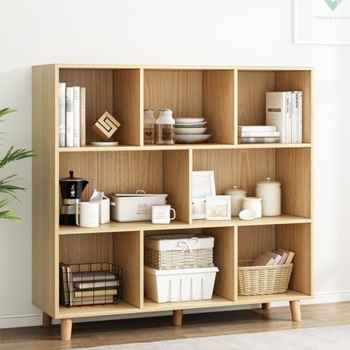 IOTXY Open Cube Low Bookcase - 3-Tier Freestanding Storage Display Cabinet Organizer with Legs for Home Office, 8-Cubes Open Shelf Short Bookshelf, Oak - color: Oak, size: 3-Tier 8-Cubes