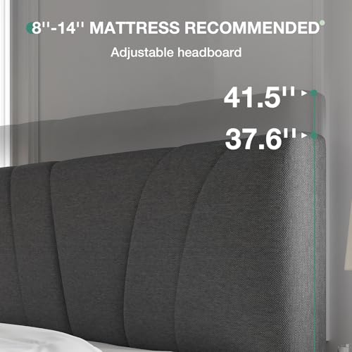 Novilla Queen Size Bed Frame Upholstered Queen Bed Frame with 3-Height Adjustable Headboard, Strong Weight Capacity, No Box Spring Needed, Easy Assembly, Grey - color: Grey, size: Queen