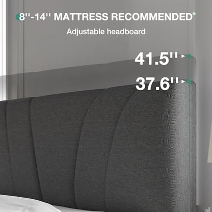 Novilla Queen Size Bed Frame Upholstered Queen Bed Frame with 3-Height Adjustable Headboard, Strong Weight Capacity, No Box Spring Needed, Easy Assembly, Grey - color: Grey, size: Queen