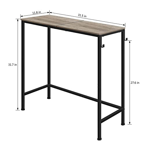 NOVIMANGO Console Table for Entryway, 31.5", Grey | Narrow Long Sofa Table, Small Entryway Table with Hooks, Skinny Hallway Table, Metal Couch Table Behind Sofa - color: Grey