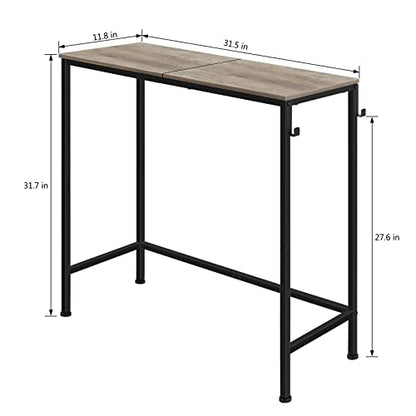 NOVIMANGO Console Table for Entryway, 31.5", Grey | Narrow Long Sofa Table, Small Entryway Table with Hooks, Skinny Hallway Table, Metal Couch Table Behind Sofa - color: Grey