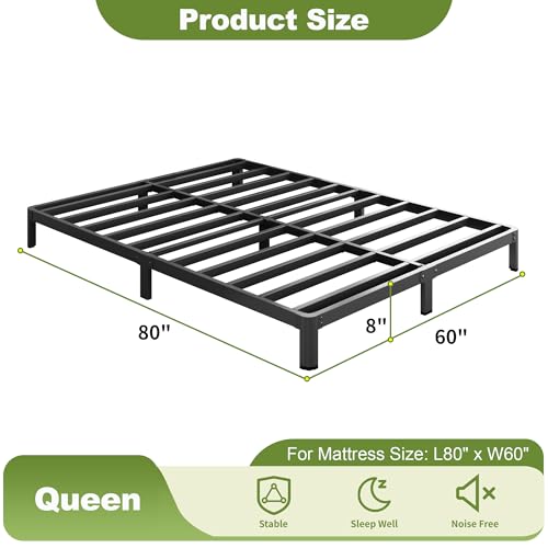Yicensen 8 Inch Queen Bed Frame Rounded Corner No Box Spring Needed, Heavy Duty Metal Queen Size Platform Bed Frame, Easy Assembly, Noise Free, Black - size: Queen, style: 8 Inch