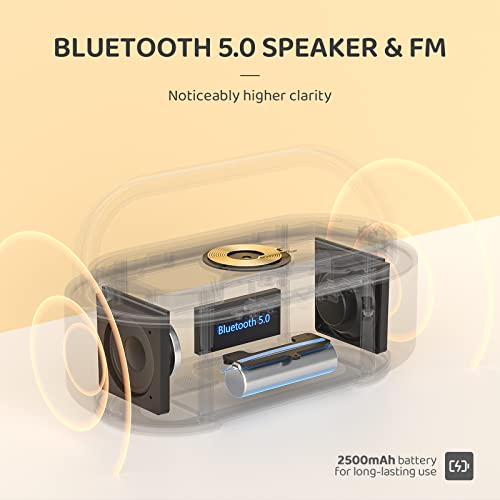 Bluetooth Speaker Alarm Clock & Wireless Charger for Bedside, Home, Office | FM Radio, Adjustable LED Night Light, 6 in 1 Bedroom Portable Speaker 2500mAh, Phone Stand - color: Beige