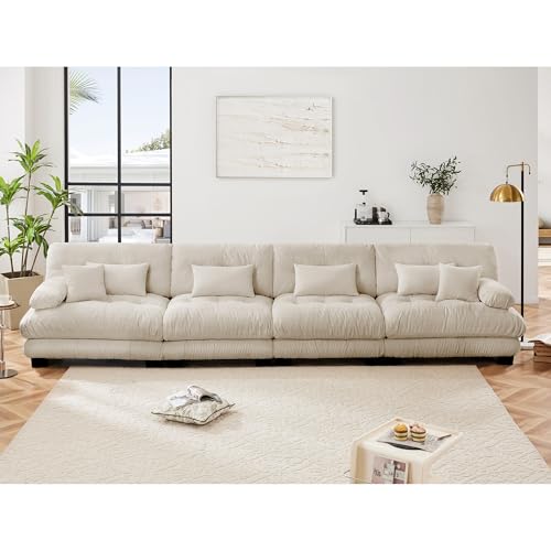 Modular Sectional Sofa for Living Room,173" Comfy Cloud Couch,4 Seater Beige Large Sectional Couches with Round Bolster Armrests,Fluffy Couch Set with Deep Seat - color: Chenille Beige, size: 4-Seat