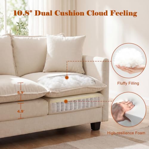 50'' Loveseat Sofa Set, Small Couch Set 2 Piece Cloud Love Seat with 27" Deep Seat Washable Chenille Pillows Couches for Small Spaces Apartment Living Room, Beige - color: Beige, size: 50"+50"