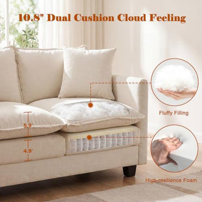 50'' Loveseat Sofa Set, Small Couch Set 2 Piece Cloud Love Seat with 27" Deep Seat Washable Chenille Pillows Couches for Small Spaces Apartment Living Room, Beige - color: Beige, size: 50"+50"