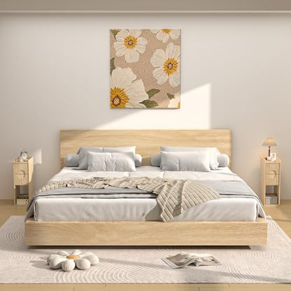 Small Fluted Nightstand Set of 2, Wood 2 Drawer Narrow Nightstand, Slim Side Table, Modern Boho End Bedside Table, Natural Wood Night Stand with Drawers for Bedroom, Living Room, Natural - color: Natural-2 Pcs