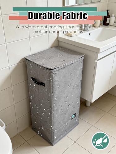 WTREE Laundry Hamper with Lid, Reinforced Sturdy Clothes Hamper with Anti-Puncture Base, Large Collapsible Laundry Basket with Removable Liner Bag, Tall Dirty Clothes Bin for Family, 100L Grey - color: Grey