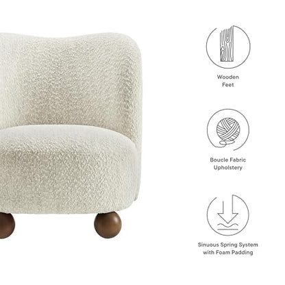 Modway Monroe Boucle Accent Chair in Pearl Walnut - Upholstered Fabric Barrel Chair - Comfy Teddy Chair - Oversized Round Armless Reading Chair for Living Room, Bedroom - color: Pearl Walnut