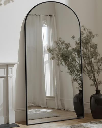 Antok Full Length Mirror, 76"x34" Floor Mirror with Stand, Hanging Mounted Mirrors for Bedroom, Living Room, Cloakroom, Dining Room, Black, Arched - color: Black (Arched), size: 76"L x 34"W