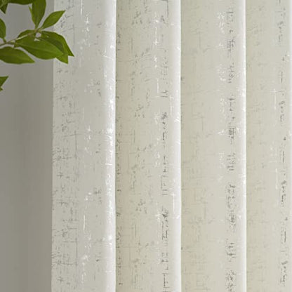 Taisier Home Silver Foil Print Linen Textured Curtains Geometric Dots Pattern Design Curtains for Nursery Toy Room Thermal Insulated Window Treatment 2 Panels 54" L,Off White and Silver Drapes Print - color: Off White/Silver, size: 52"W x 54"L (Pack of 2)