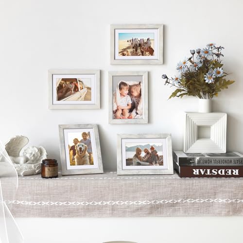 Fixwal 5x7 Picture Frame Set of 5 with Tempered Glass, Silver White | Premium PS Product, Farmhouse-Style, Durability And Longevity, Wall or Tabletop Decor - color: C-Distressed Silver White, size: 5x7