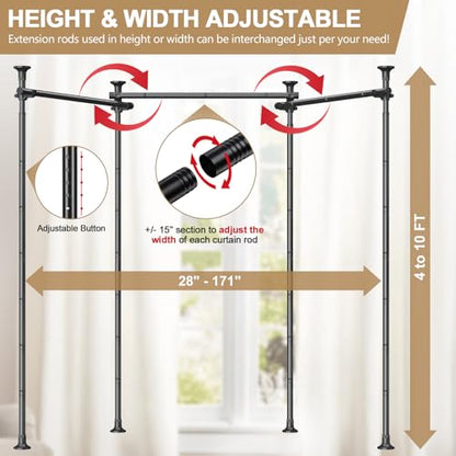 Room Divider Curtain Rod - 4-10ft(H) 28-171inch(W) Adjustable No Drilling Curtain Divider for Room Separation,Heavy Duty Floor to Ceiling Curtain Stand,Wall Divider for Space Separator Partition,Black