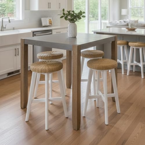 Alaterre Furniture Newport Dining Table for 4, Gray/Amber, 42” x 36” | Rustic Industrial Kitchen Table with Faux Concrete Top and Light Wood Legs for Dining Room or Kitchen