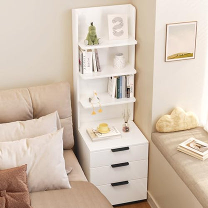 Tall Nightstand with Drawers & Open Shelves, 51.18" Bedside Storage Cabinet, Modern Free-Standing Bedroom End Table with Bookcase, Space-Saving, Easy Assembly, White