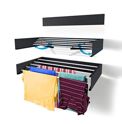 Step Up Laundry Drying Rack (27.5-INCH Industrial Gray), Wall Mounted, Retractable Clothes Drying Rack, 40lbs Load Capacity, 11.6 Linear Ft, with Wall Template and Long Screwdriver Bit - color: Industrial Gray, size: 28" Wide