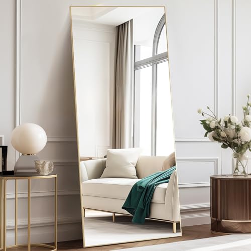 DUMOS 71"x26" Full Length Mirror, Full Body Mirror, Gold | Aluminum Alloy Thin Frame, Leaning or Hanging, Suitable for Bedroom, Livingroom, Cloakroom - color: Gold-rect, size: 71"L x 26"W