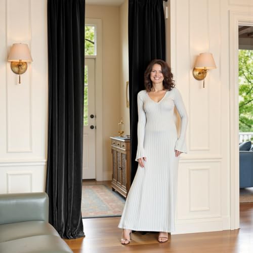 Blackout Black Velvet Curtains Rod Pocket 42×84 Inch 2 Panels | Soft Velvet, For Bedroom & Living Space, Light Shifting Texture, Elegant Drape, Classic - color: R | Black, size: 42"W x 84"L (Pack of 2)