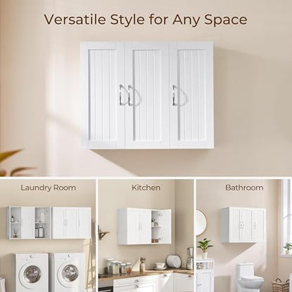 Yaheetech 3-Door Wall Mounted Bathroom Storage Cabinet, Laundry Room, White | MDF with Soft Close Doors and Adjustable Shelves, a Roomy Mirrorless Medicine Cabinet for Over the Toilet, Kitchen or Garage - style: 3 Doors
