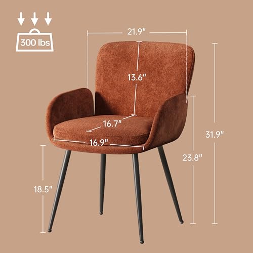 VKNOW Modern Upholstered Dining Chairs Set of 2 with Armrest, Orange | Armed Dining Room Chairs with Metal Legs, Kitchen Chairs for Restaurant Kitchen Living Room - color: Orange, size: Set of 2