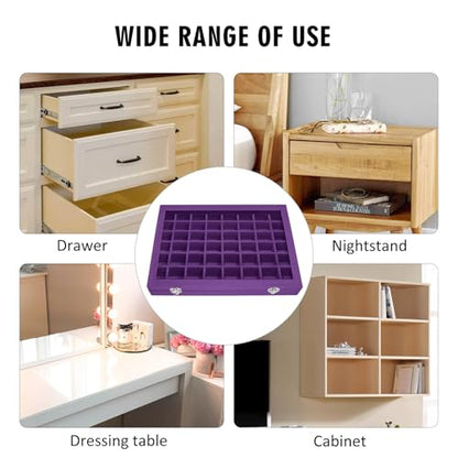 Siveit Velvet Jewelry Tray 48 Grid Jewelry Display Tray Organizer Box with Transparent Lid Rings Earrings Necklaces Pendants Display Box Suitable for Women and Girls (Purple) - color: Purple