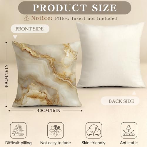 OBSEDE Gold Marble Home Bless Decorative Throw Pillow Covers 16x16 Set of 4 | Cozy Couch Cushion Cases, Abstract Farmhouse Style, Invisible Zipper, Single-Sided, Sofa Bed Living Room Housewarming Gift - color: Inspirational Beige Marble, size: 16" x 16" (