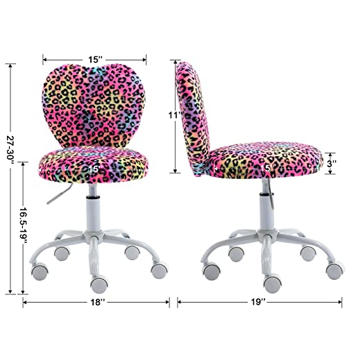 chairus Kids Desk Chair Faux Fur Small Study Chair for Teenage Girls, Adjustable Heart Shaped Kids Vanity Chair for Bedroom Reading Living Room, Cute Student Task Chair with White Foot, Leopard - color: Leopard